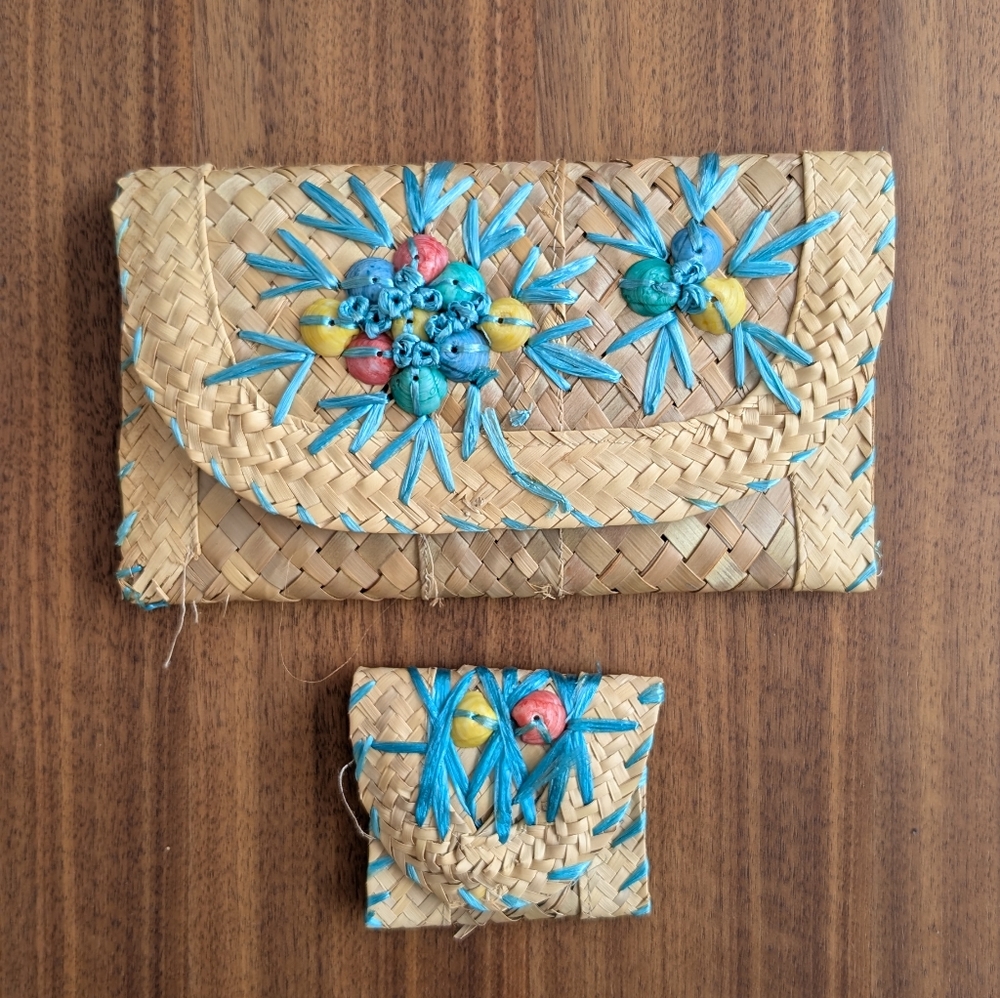 Vintage Rattan Clutch And Coin Purse